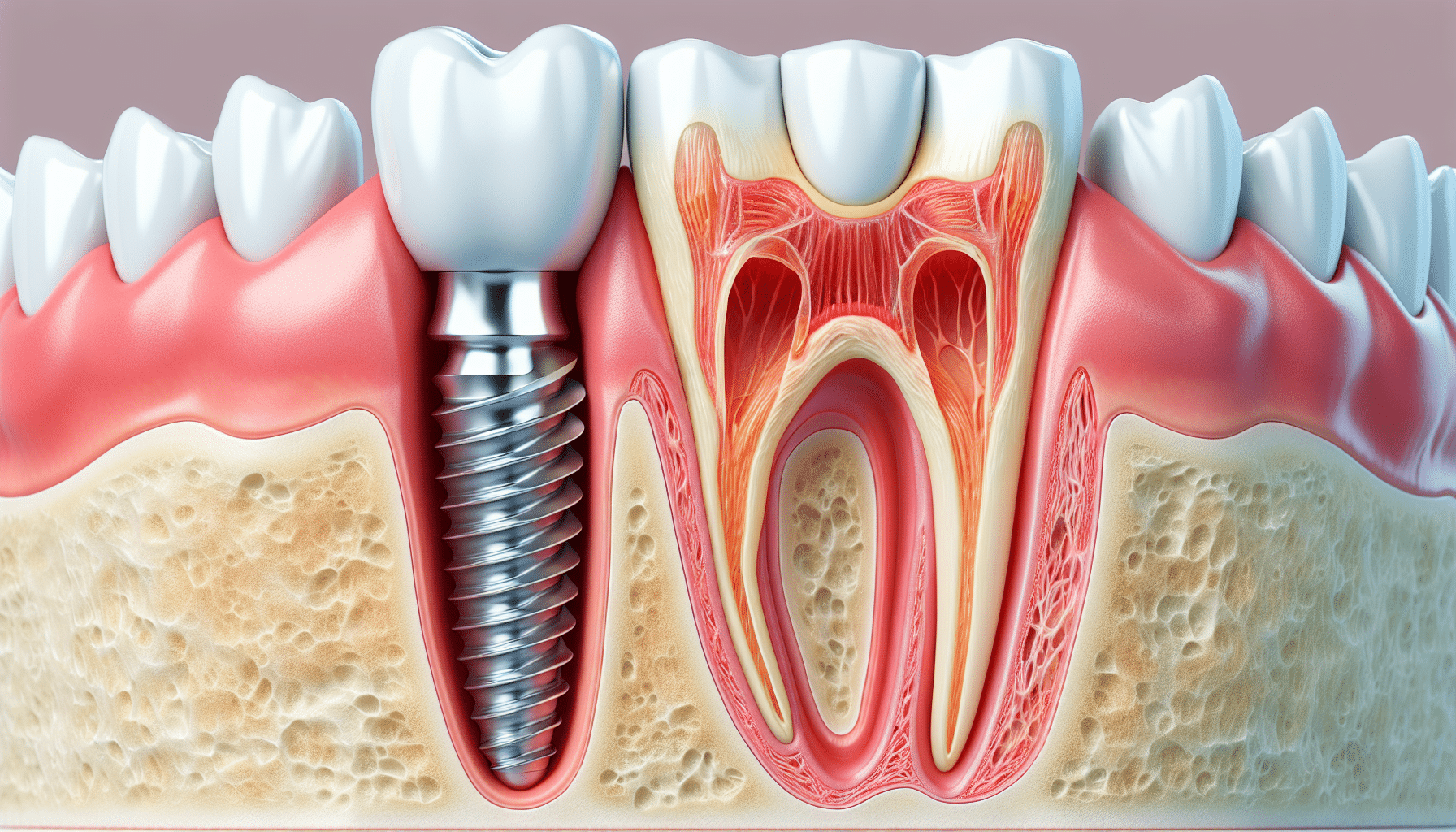Illustration of jawbone preservation with dental implants